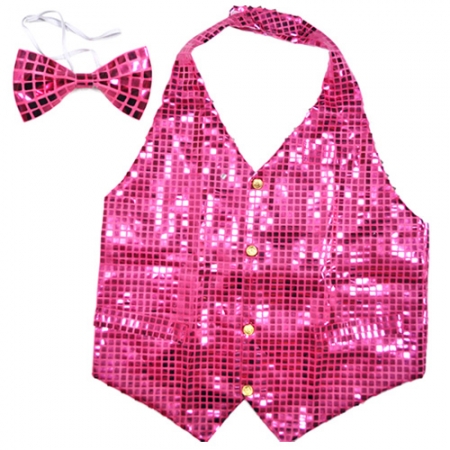 뉴반짝이조끼+넥타이 (핑크)