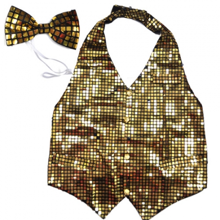 뉴반짝이조끼+넥타이 (골드)