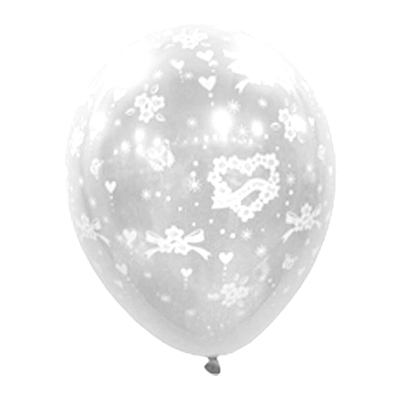 30cm 미니풍선 투명 리본꽃하트인쇄 (10개)