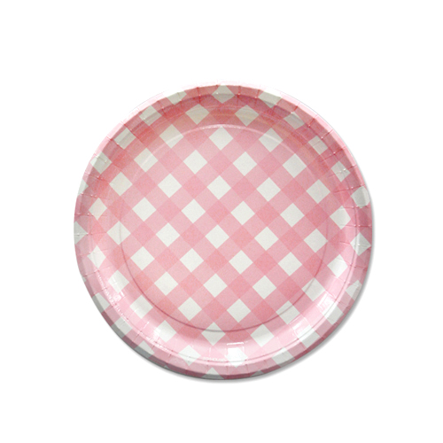 파티접시 체크핑크 (소) 6개