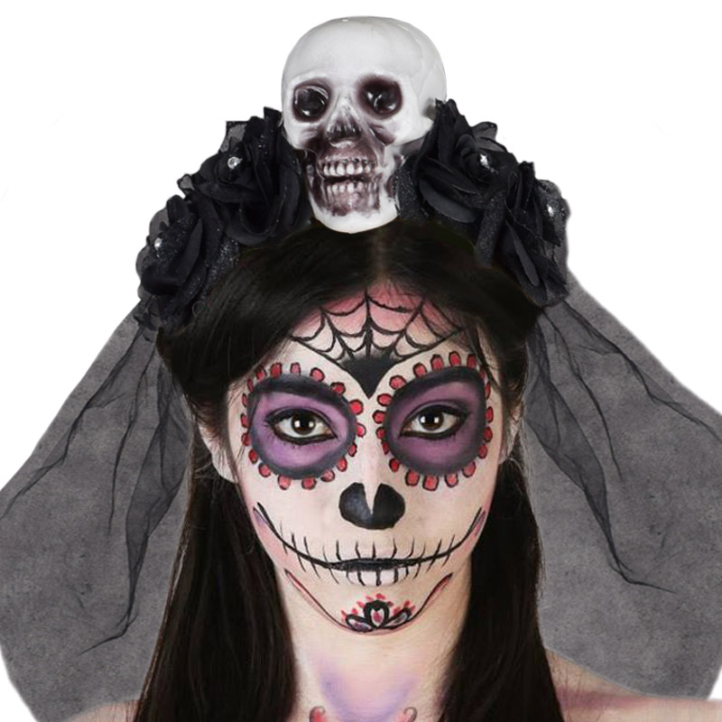 흑장미해골 베일 머리띠