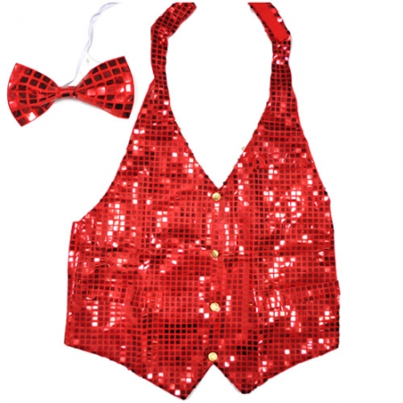 뉴빤짝이조끼+넥타이 -레드(대여)